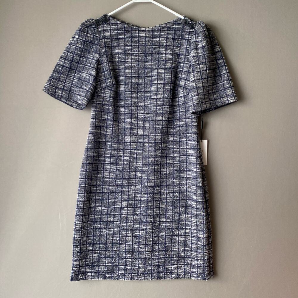 Calvin Klein Cotton Academia Office Siren Tweed Plaid Sheath Mini Dress 4 Blue